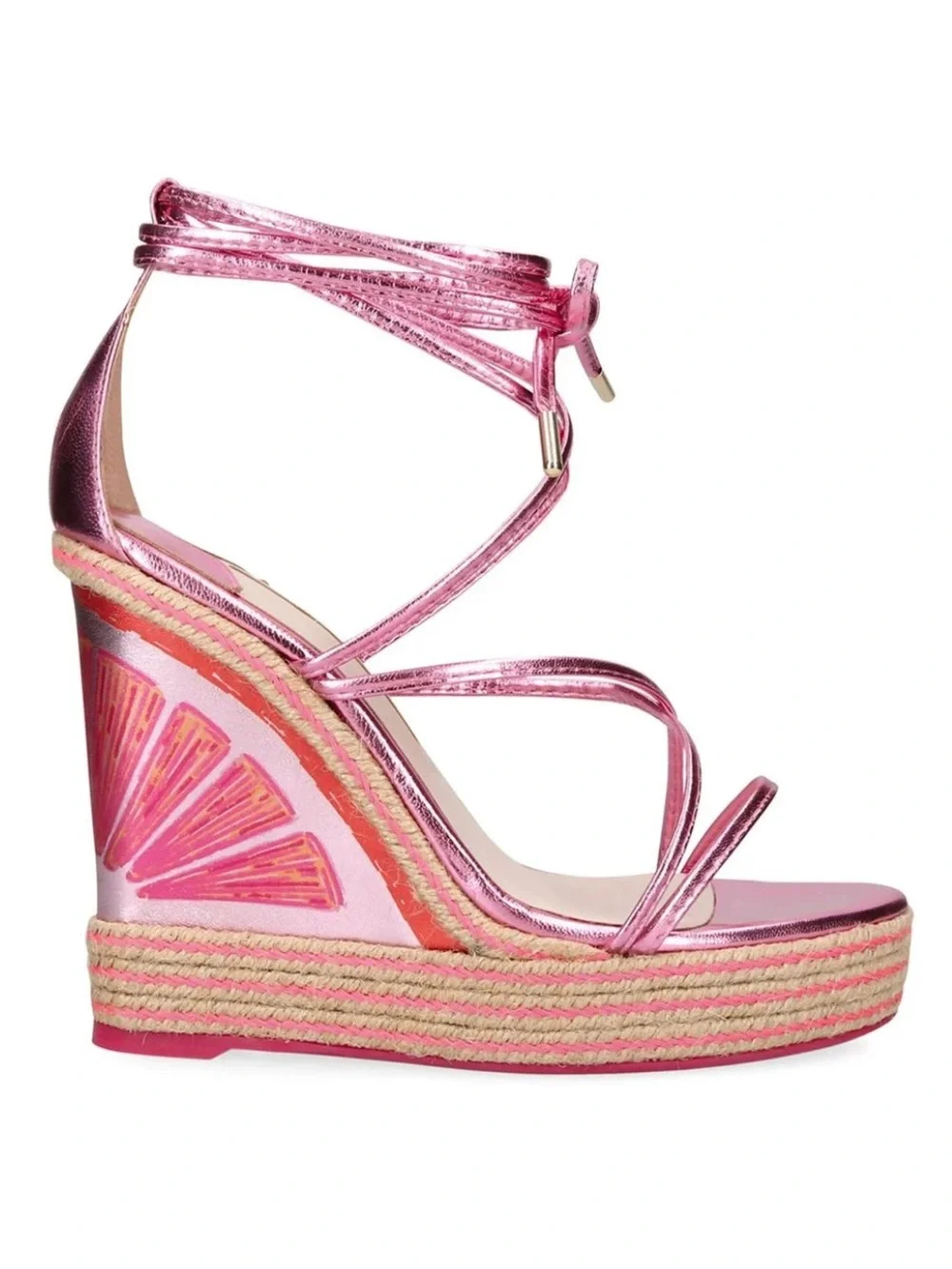 Sophia Webster Mimi Espadrille Wedge Sandals Metallic Citrus Pink EU Size 39